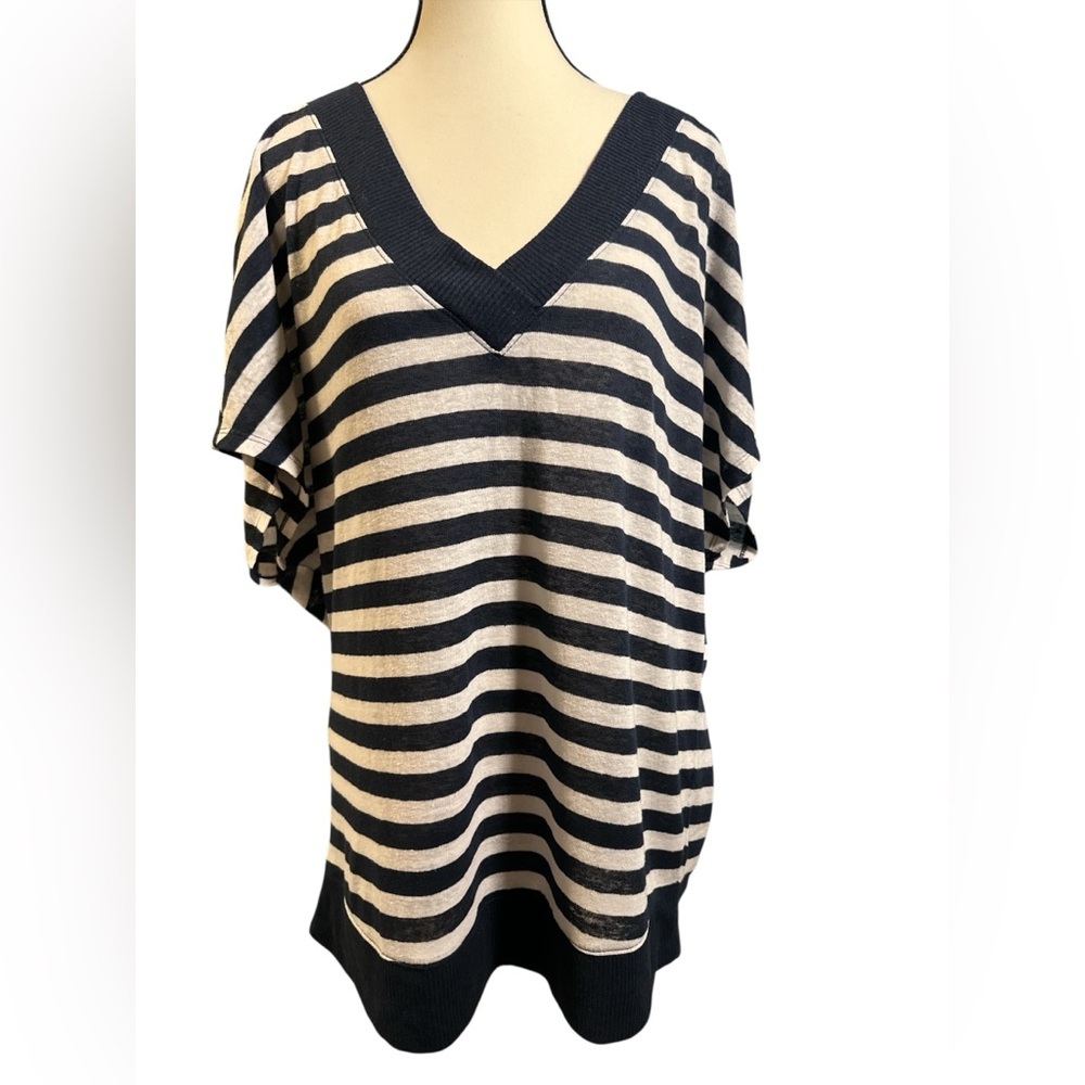 Lane Bryant Navy and White Striped Blouse